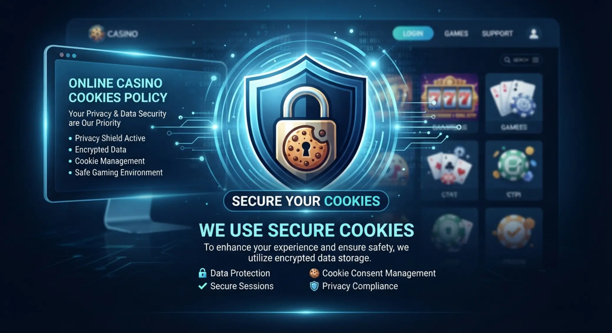 Bezpieczeństwo danych i cookies w kasynie Motyw bezpieczeństwa danych i plików cookies w kasynie online