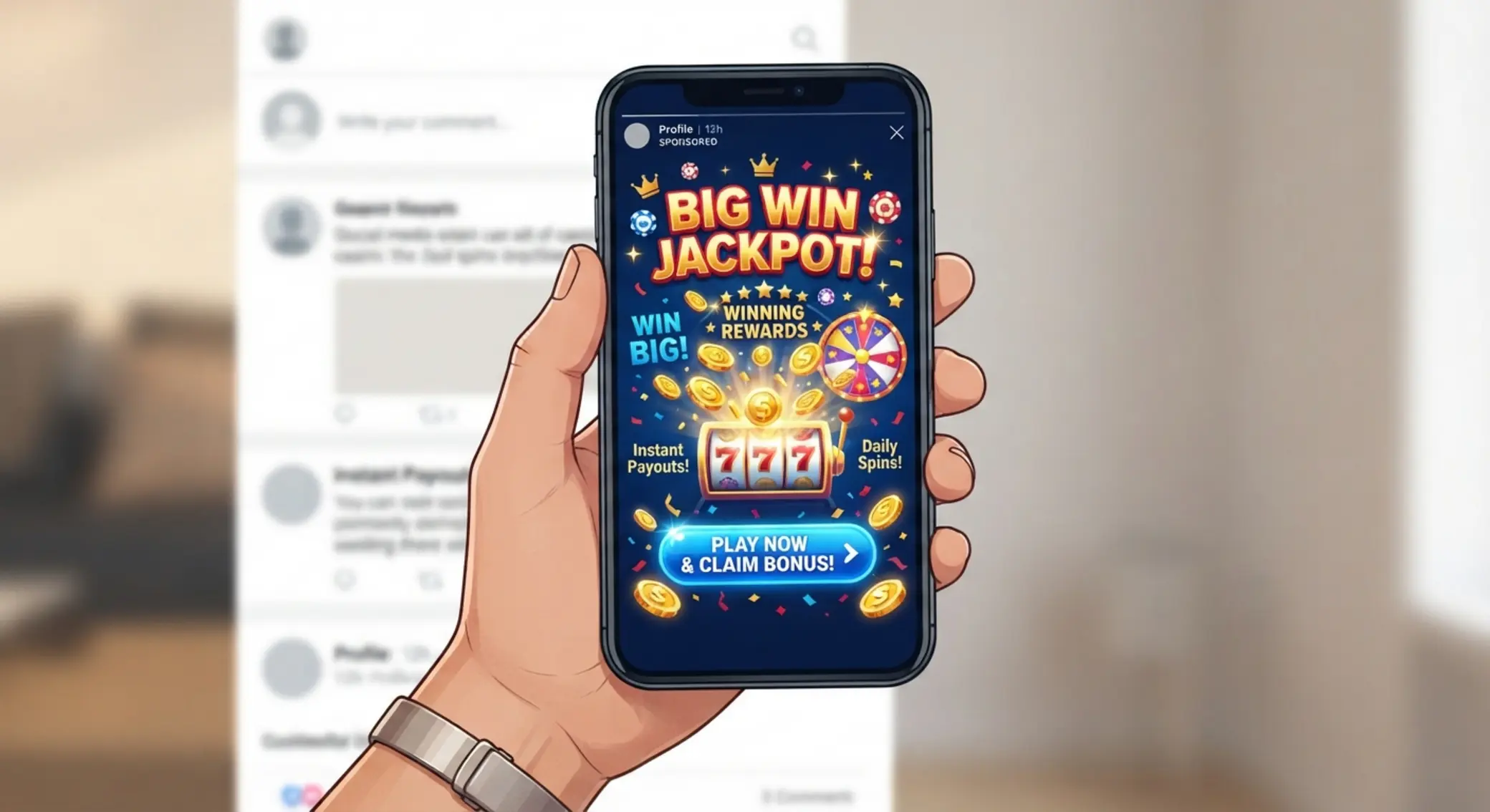 Reklama kasyna na smartfonie Reklama kasyna w social mediach na ekranie telefonu
