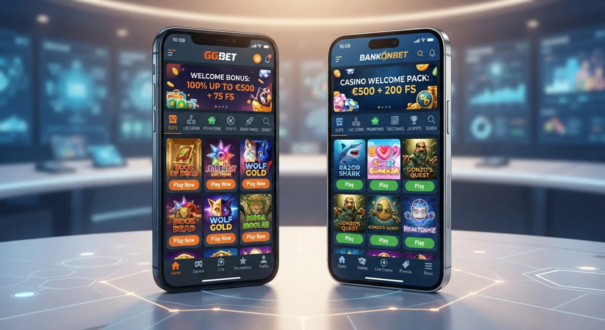 Dwa smartfony z ekranami aplikacji kasynowych