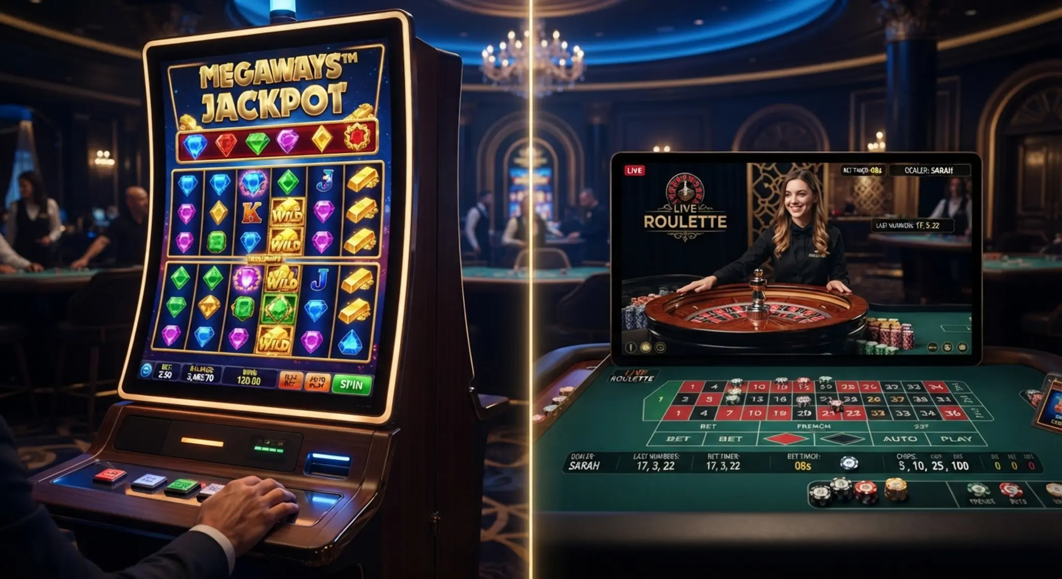 Sloty i ruletka live online Wideo slot i ruletka live pokazujące różnorodność gier kasynowych online