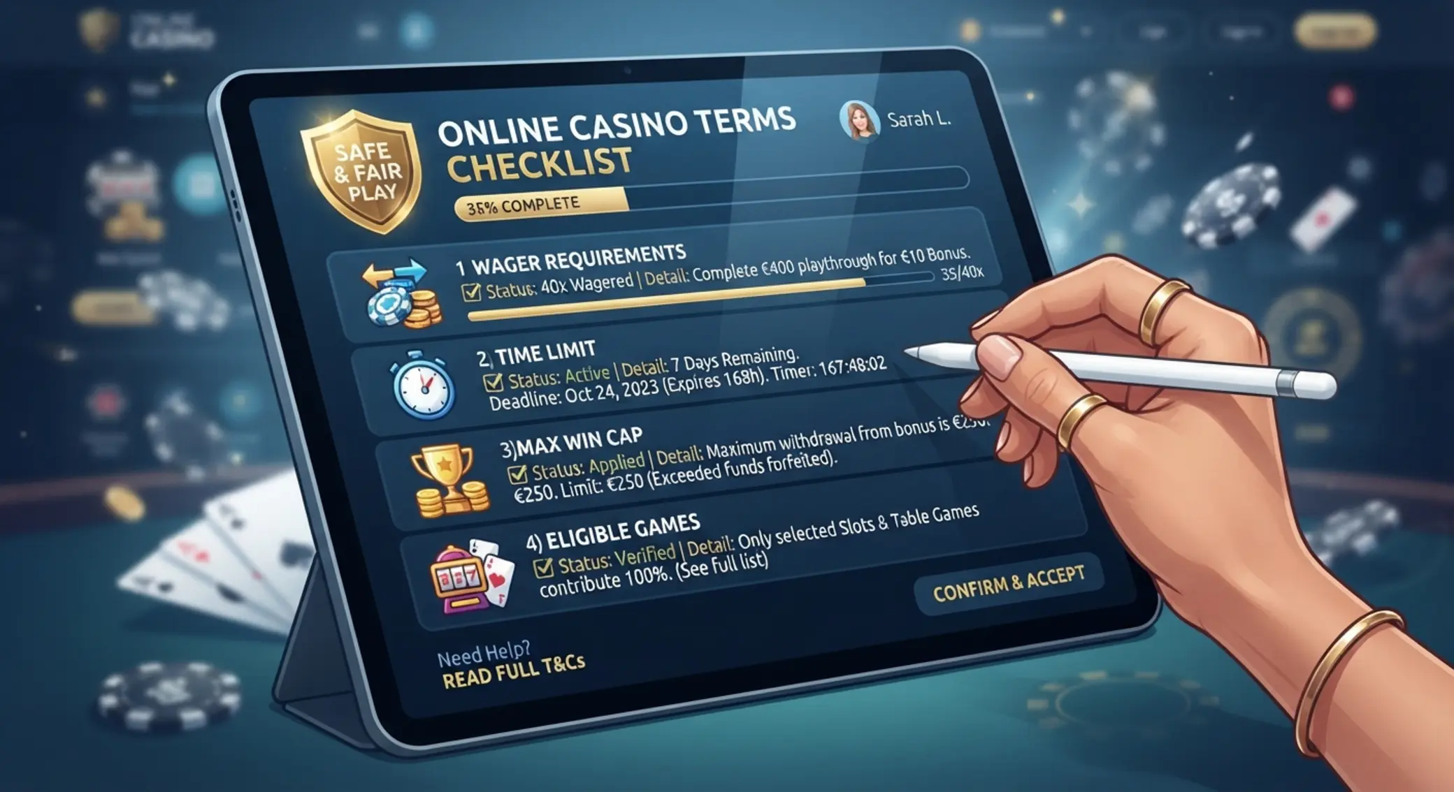 Lista warunków bonusu bez depozytu w kasynie online