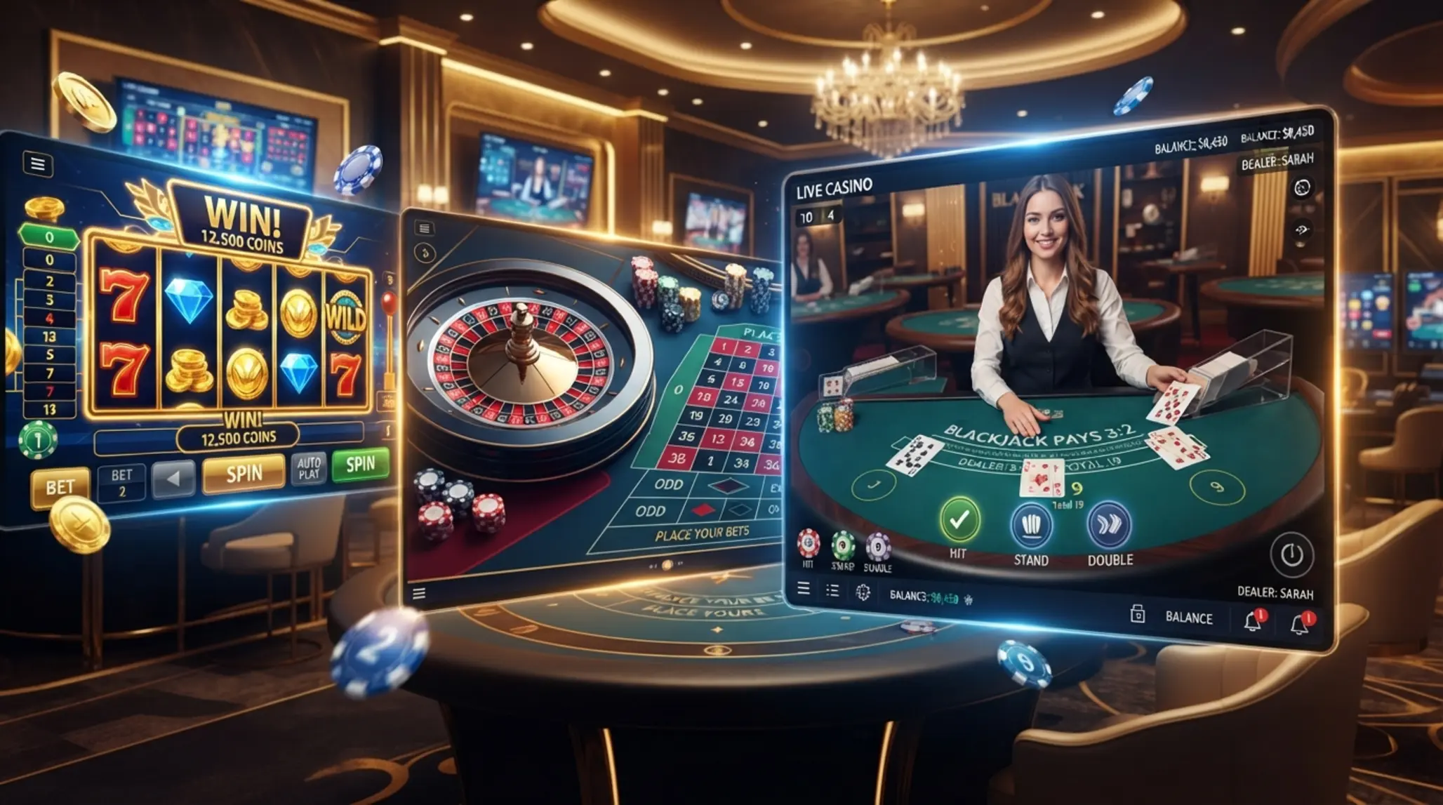 Najpopularniejsze gry w polskich kasynach online Kolaż gier kasynowych online: sloty, ruletka, blackjack i live dealer